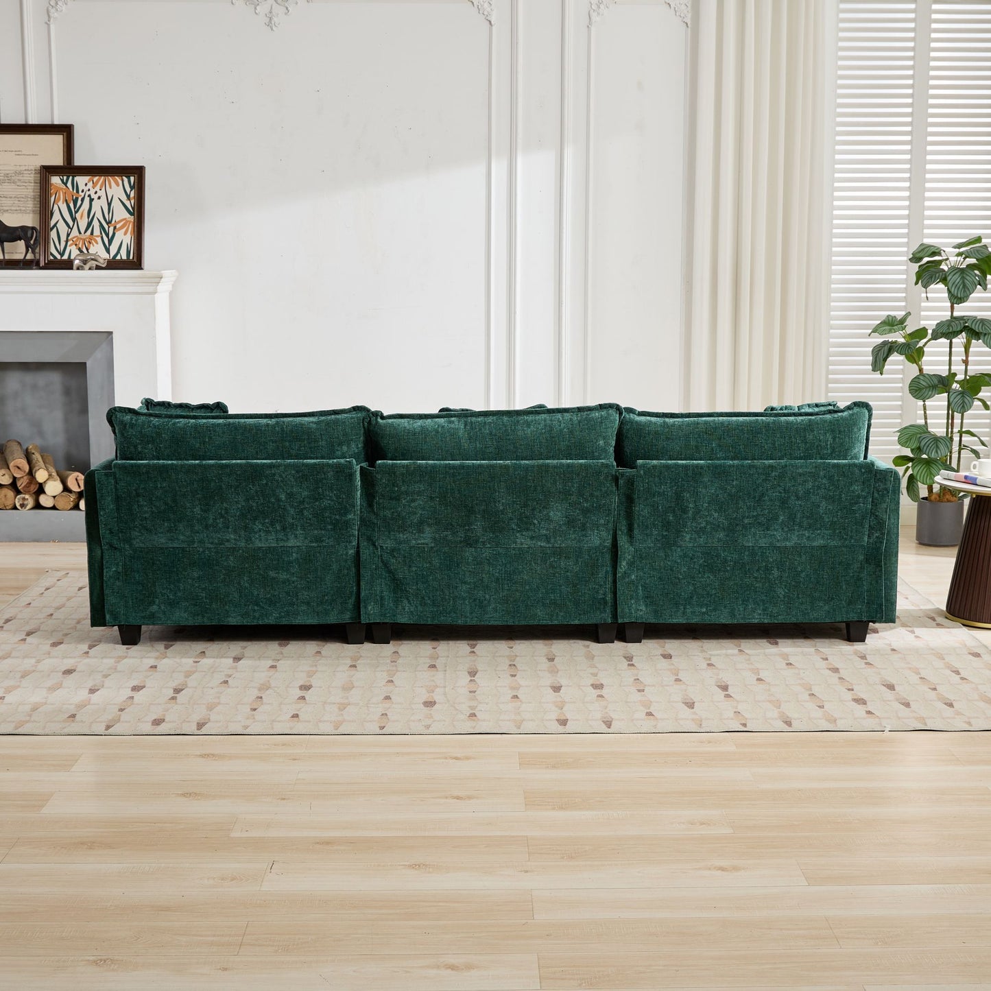 Cloud 3 Seats Sofa (Ottoman is not included) Chenille Fabric in Green