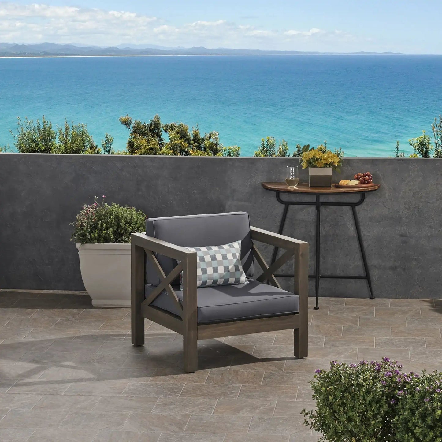 Brava Mid-Century Modern Club Chair With Water Resistant Cushions