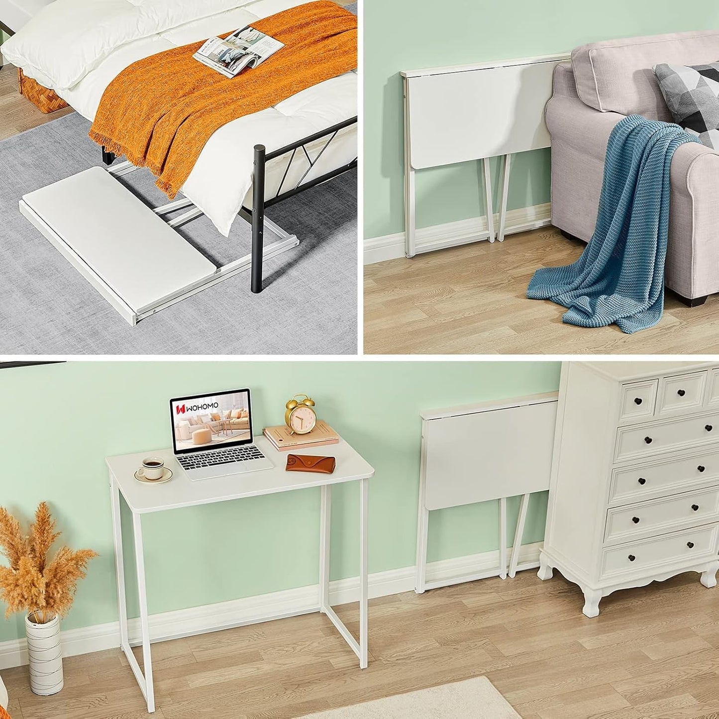 31.5 Inch Folding Desk White For Small Spaces Home Office