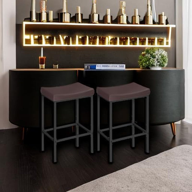 Saddle Bar Stools Set Of 2 Counter Height 24.8 Inches Brown And Black