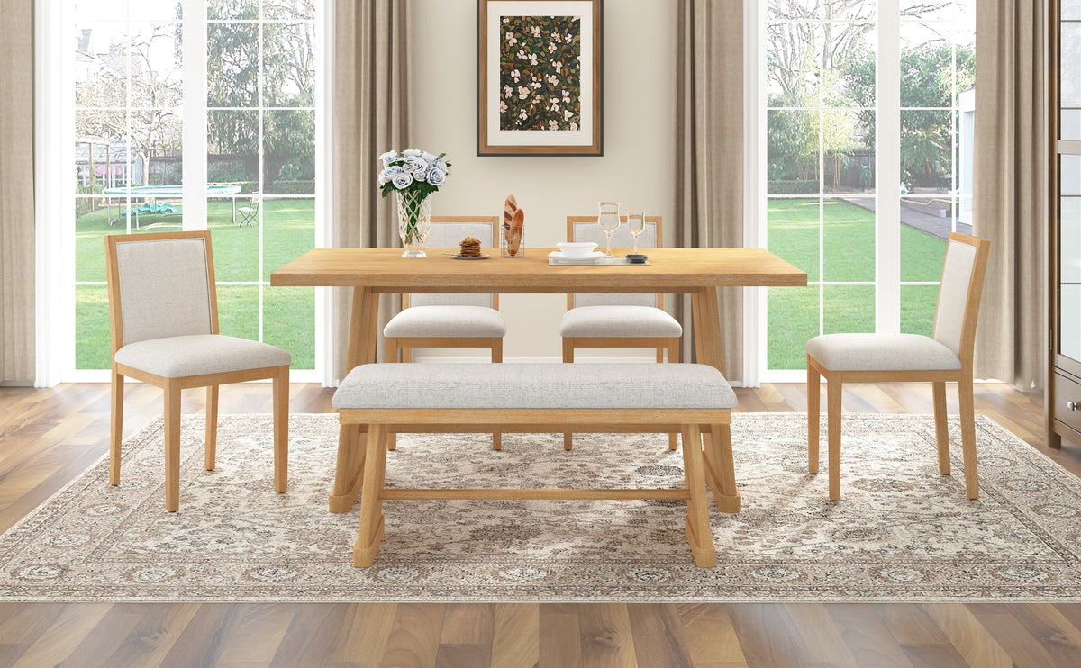 TREXM 6-Piece Rustic Farmhouse Dining Table Set