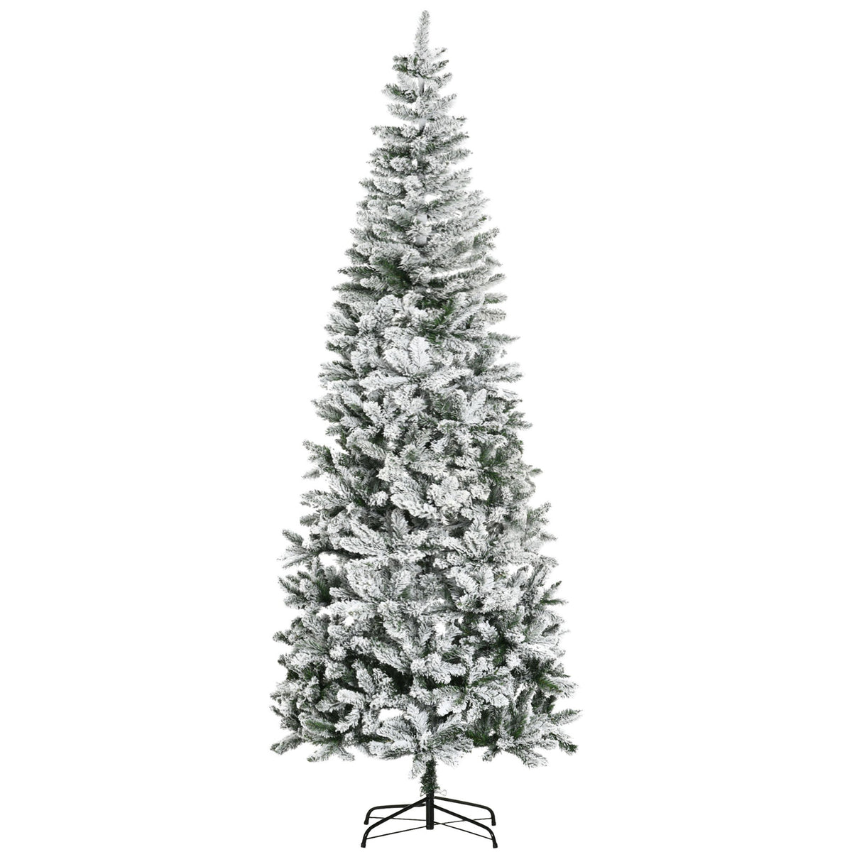 HOMCOM 9ft Unlit Snow-Flocked Slim Pine Christmas Tree