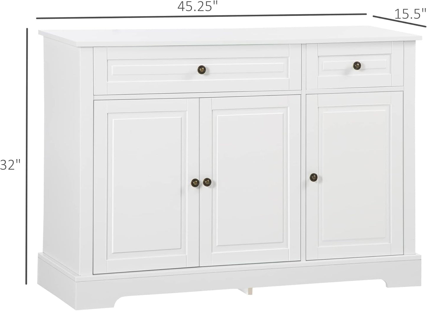 White Sideboard Buffet Cabinet with 2 drawers and shelves, perfect for modern dining and storage solutions.