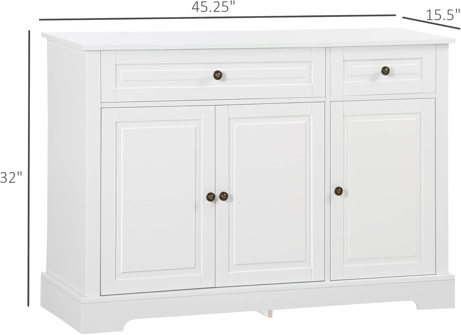 White Sideboard Buffet Cabinet with 2 drawers and shelves, perfect for modern dining and storage solutions.