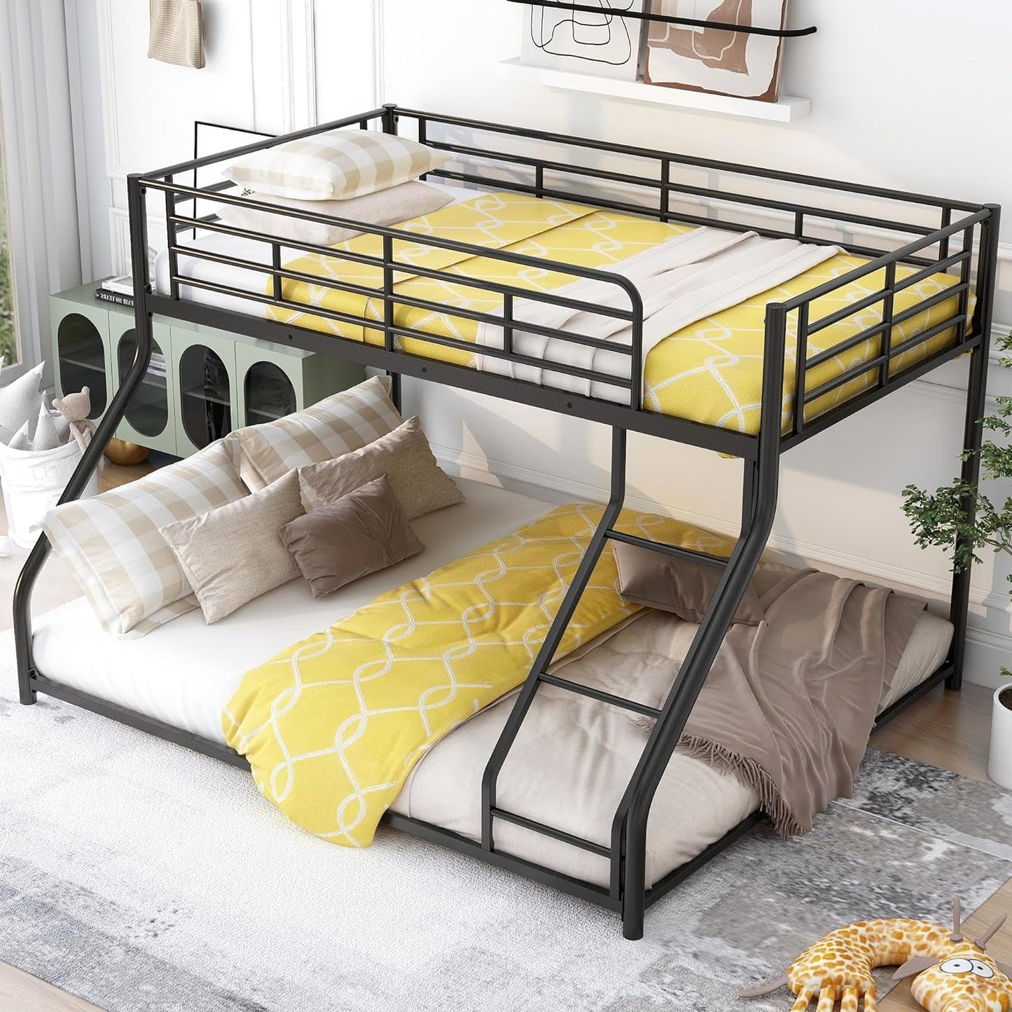 Heavy Duty Twin Over Queen Metal Bunk Bed In Black