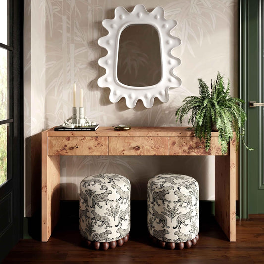Dex Taupe Leopard Jacquard Ottoman Fully Assembled
