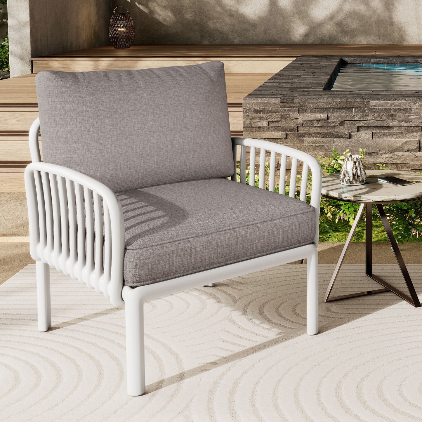 Outdoor Patio Club Chair with Waterproof Thick Cushion
