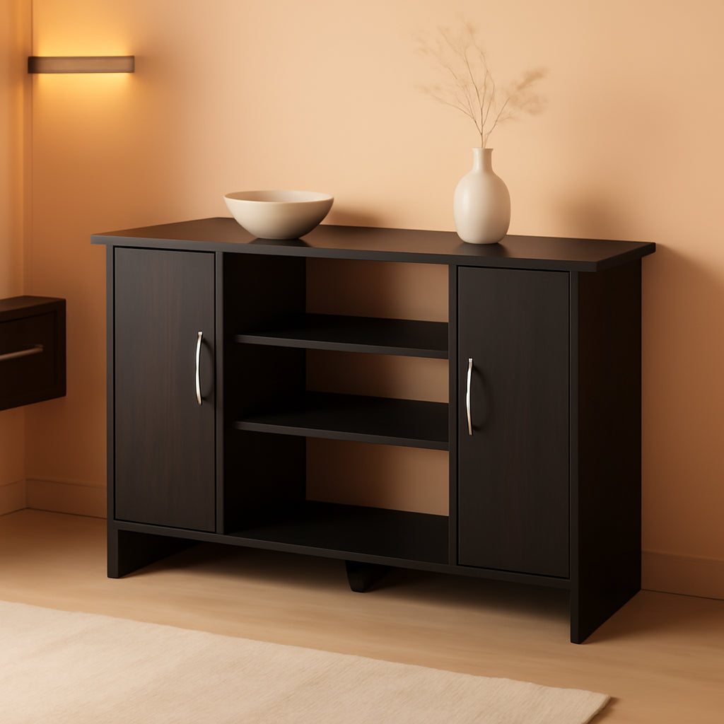 Econ Espresso TV Stand With Concealed Storage And Shelves