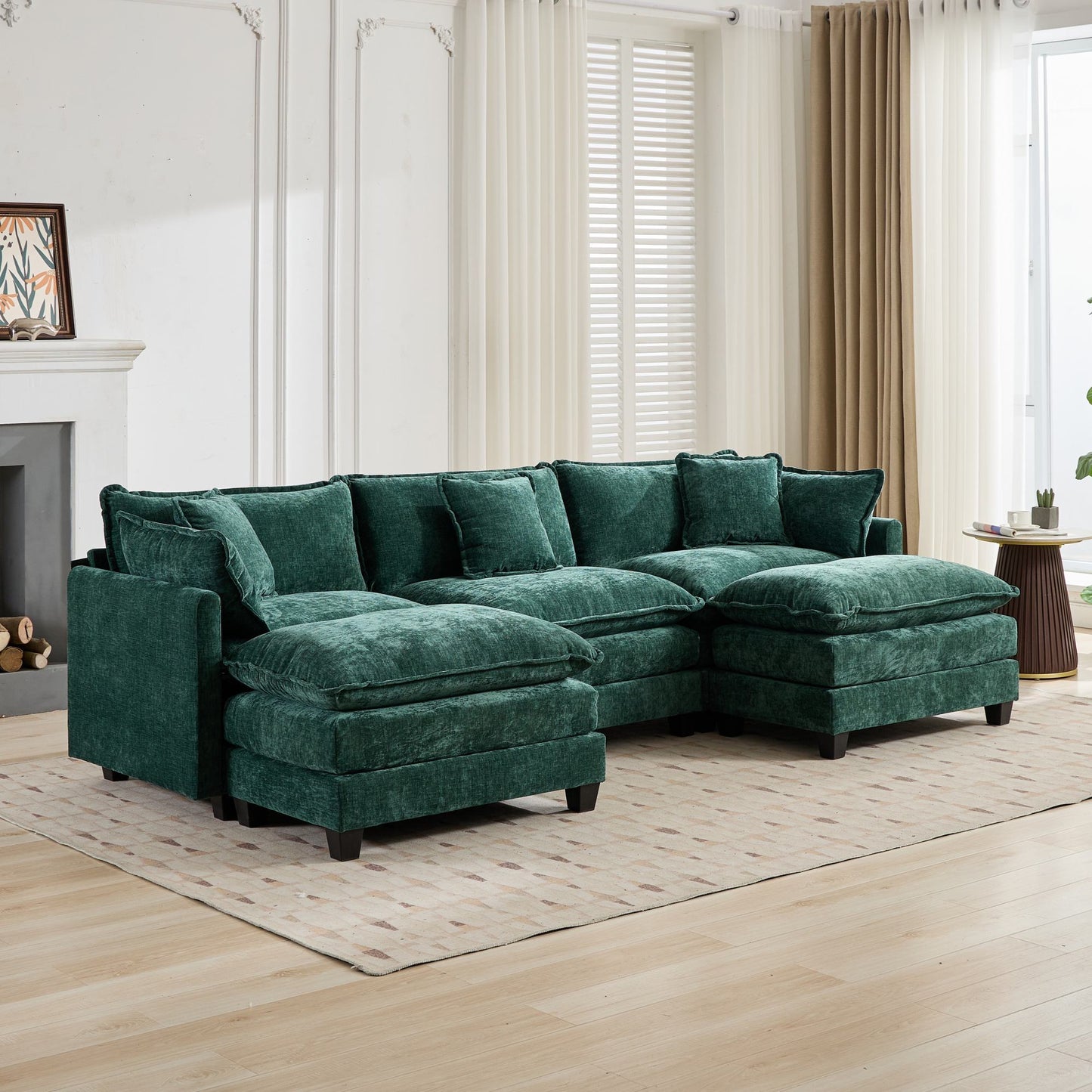 Cloud 3 Seats Sofa (Ottoman is not included) Chenille Fabric in Green