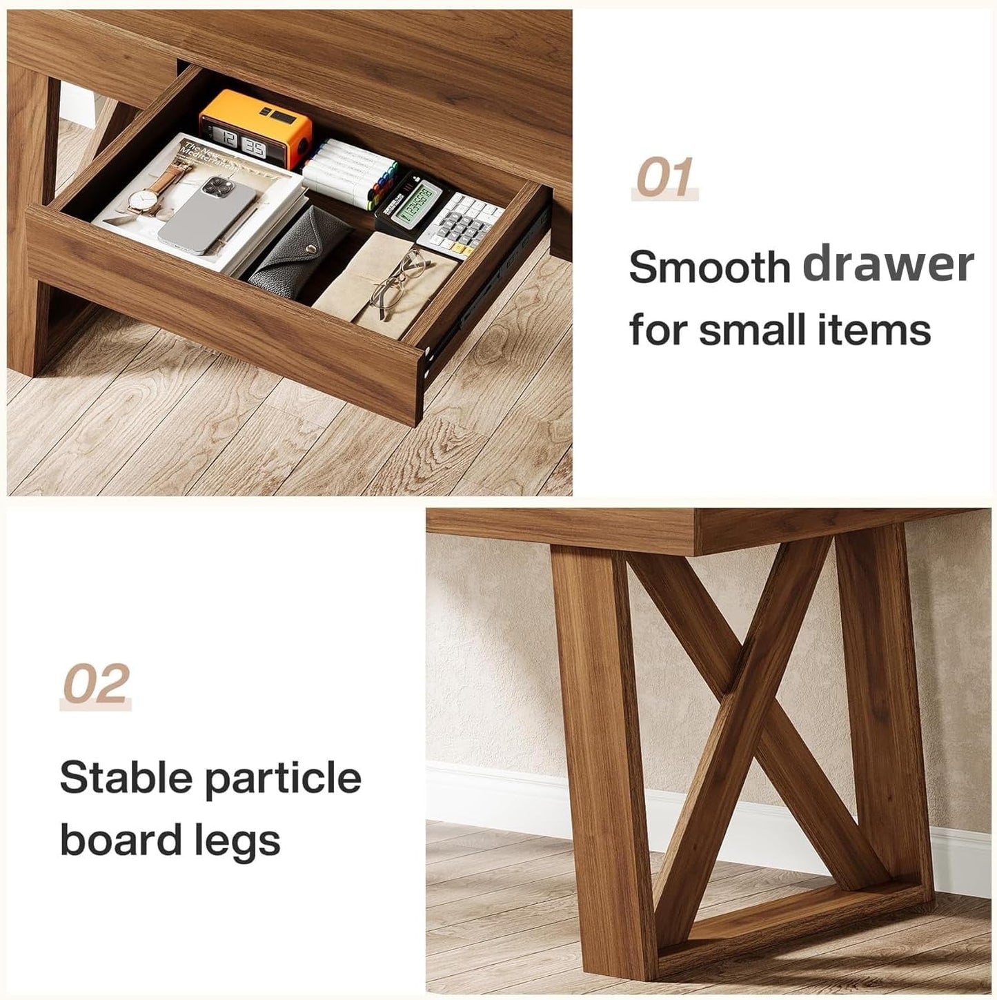 55 Inch Wide Walnut Finish Distressed Executive Desk