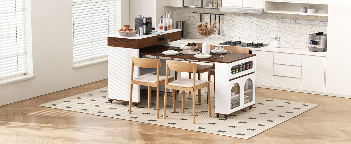 TREXM Extendable Dining Table with Storage and Power Outlet
