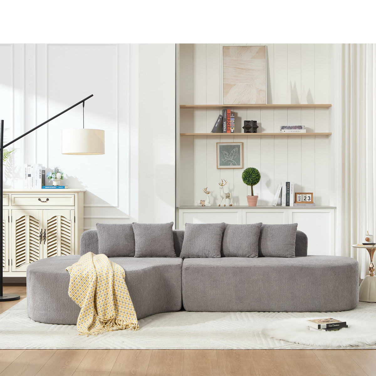 Boneless L-Shape Sectional Curved Sofa with Pillows