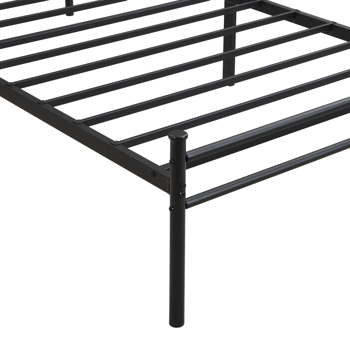 Twin Size Metal Bed Frame with Wood Panel Headboard