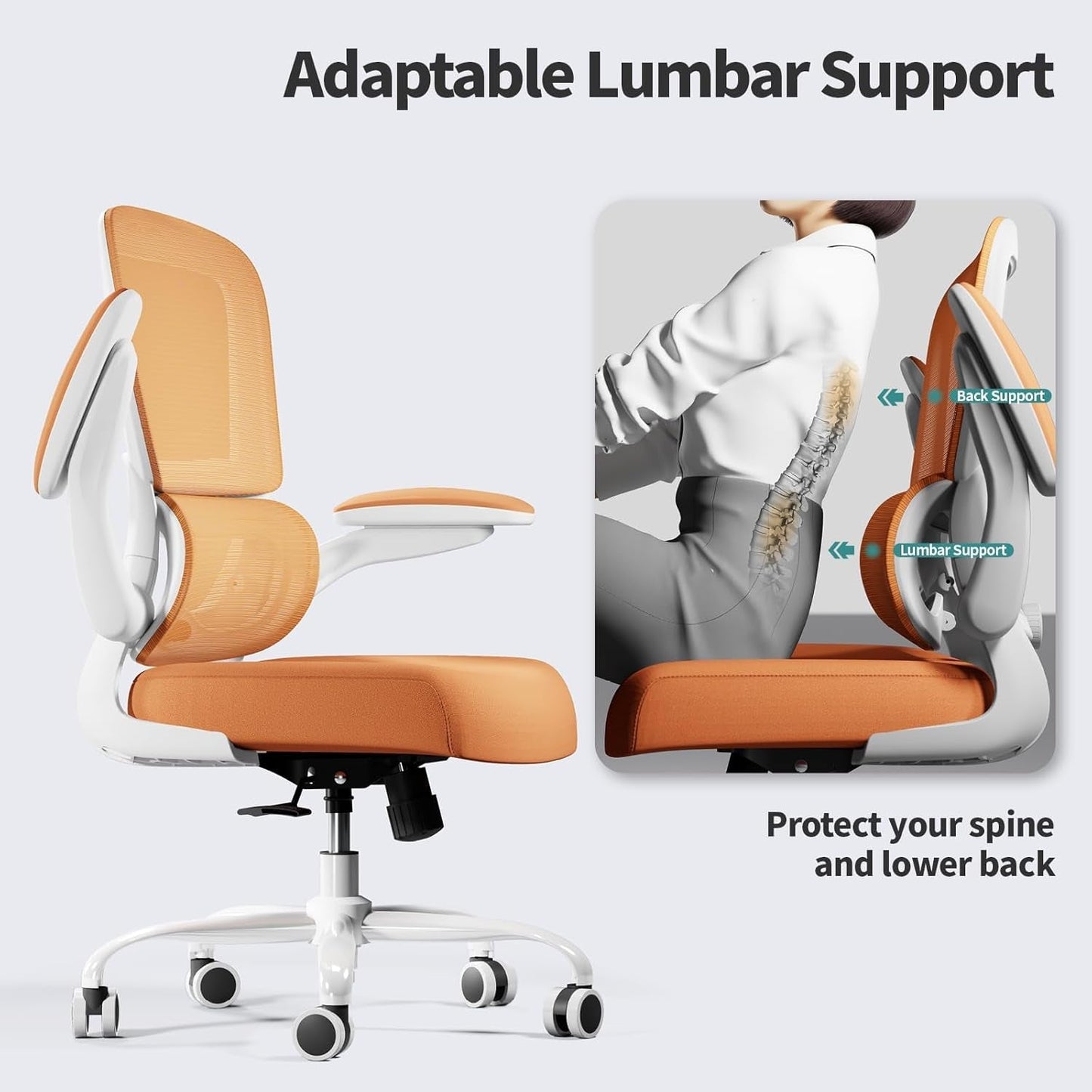 Ergonomic Office Chair With Adjustable Lumbar Support Orange Mesh Desk Chair