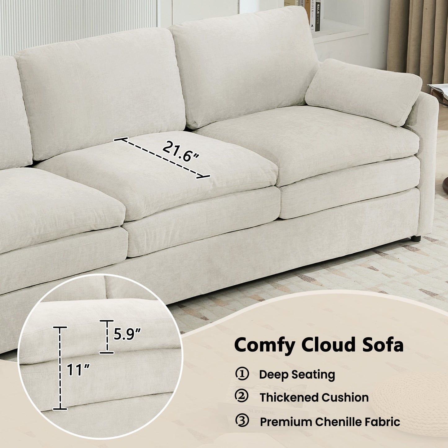 Cozy Upholstered 3-Seater Sofa with Plush Double Cushion and Ergonomic Design