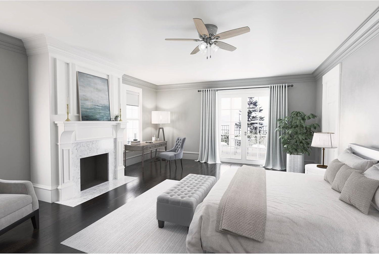 52 Inch Matte Silver LED Ceiling Fan With Integrated Light
