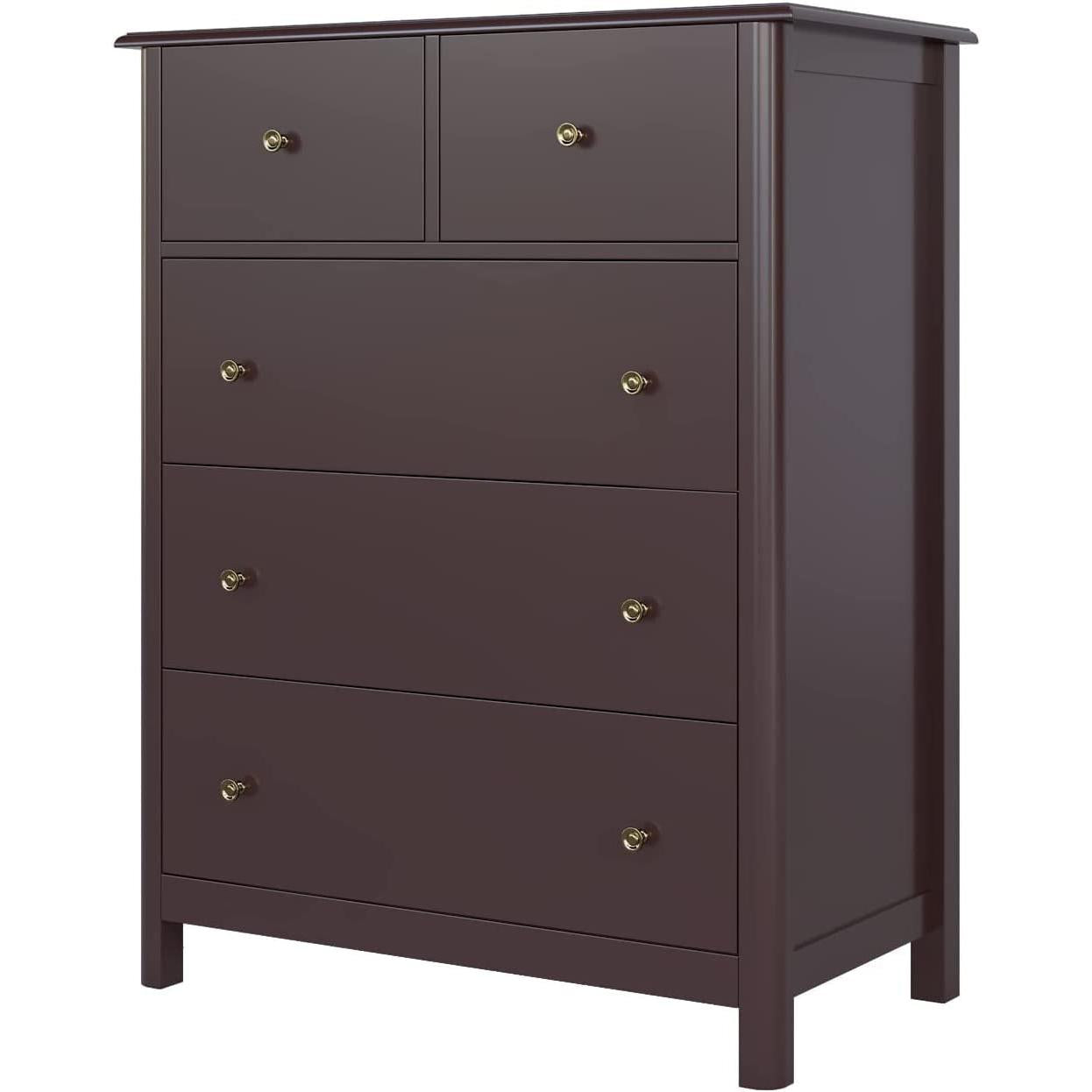 Dark Brown Modern 5 Drawer Chest of Drawers for Bedroom