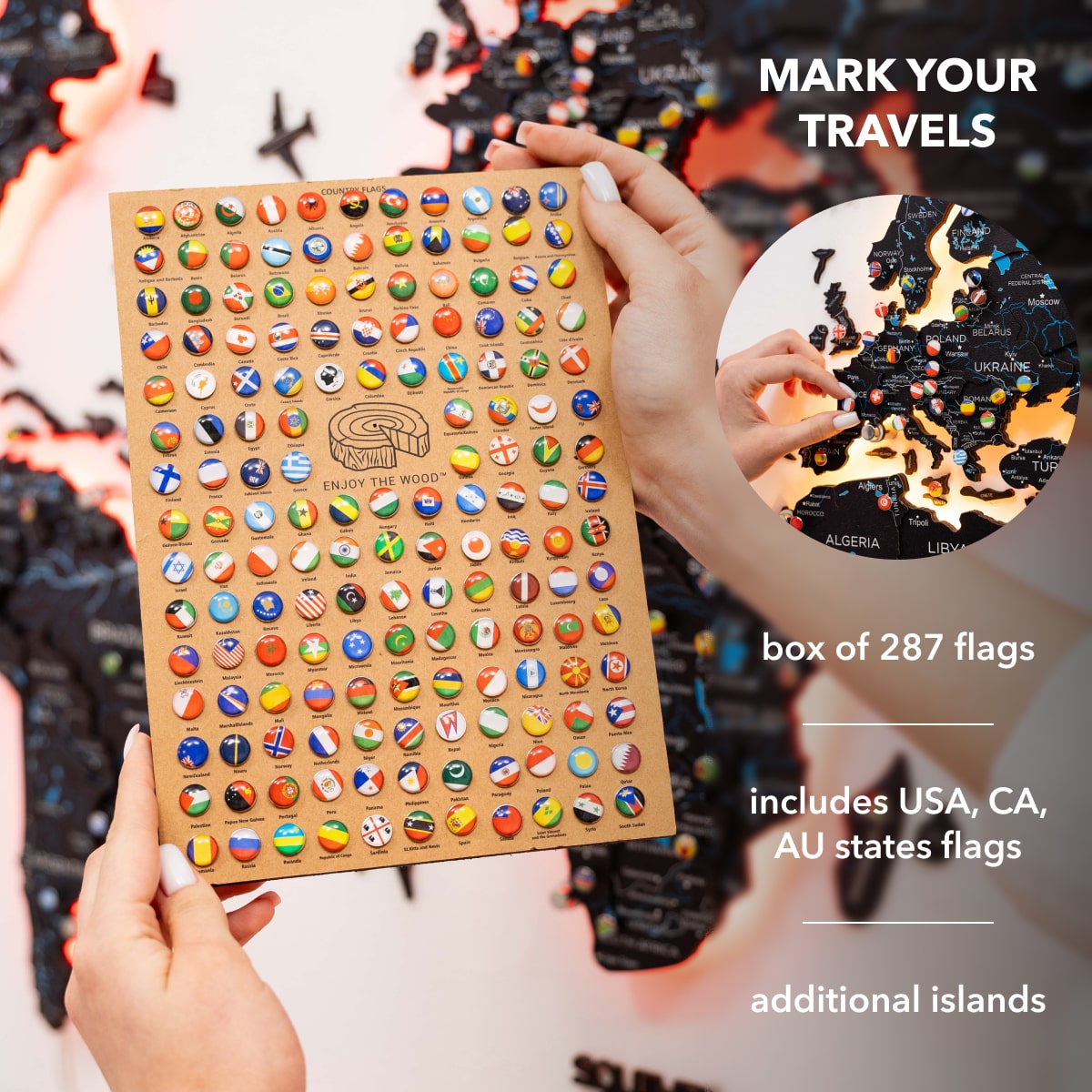 3D LED / LUMINOUS Wooden World Map 3.0 Midnight