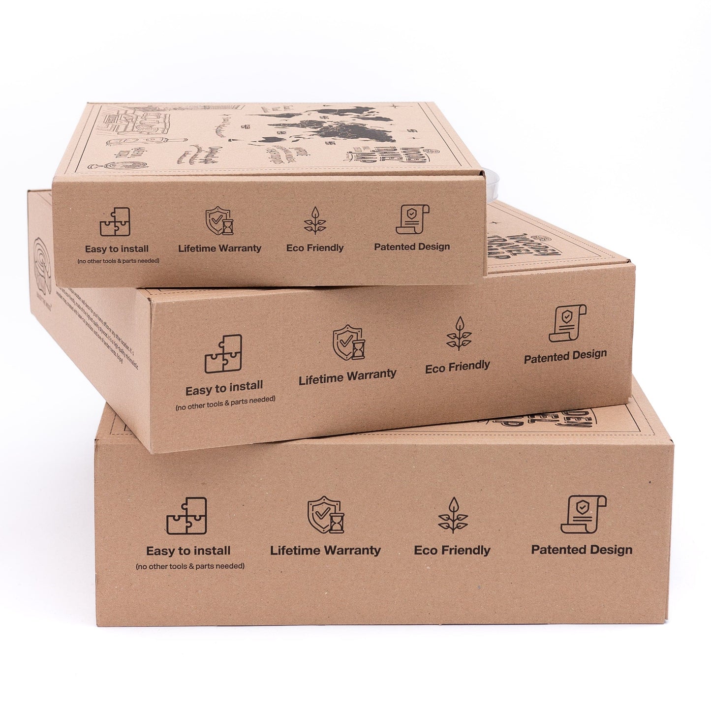 3D Wooden World Map Gold