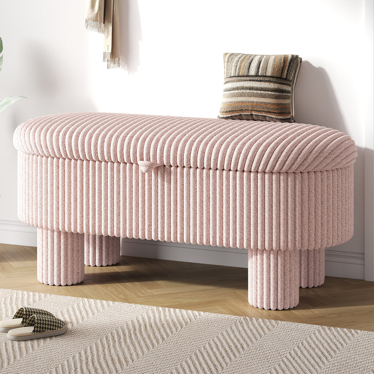 Modern Corduroy Storage Ottoman