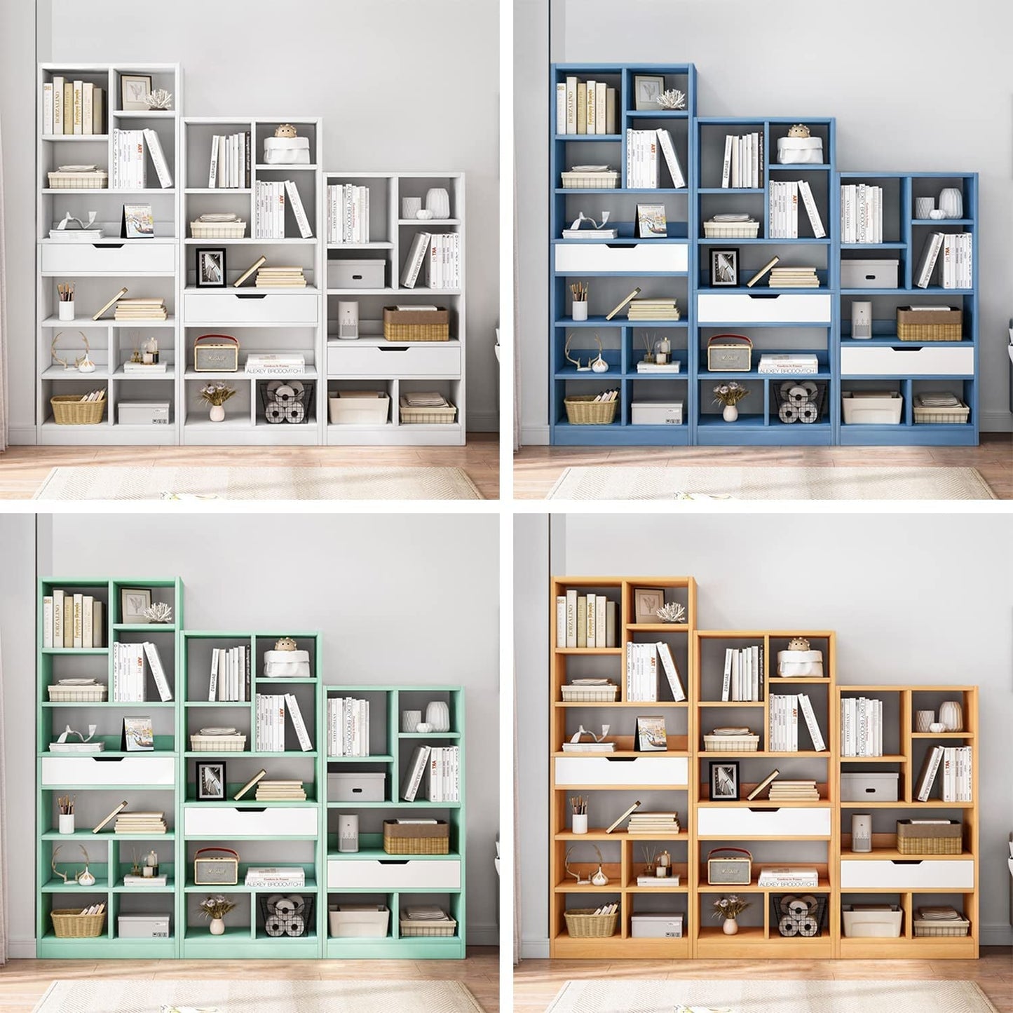 Bright Blue Wooden Bookcase With Eight Cubes Scandinavian