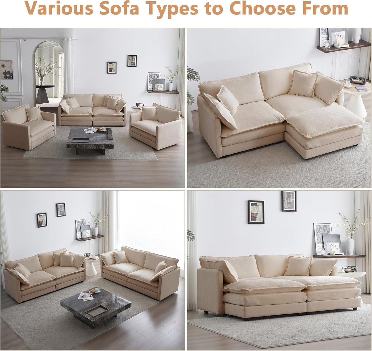 Chenille 76 Inch Loveseat Sofa Light Coffee Armrest Pillows