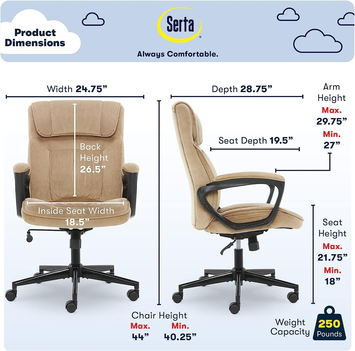Hannah Executive Ergonomic Office Chair With Lumbar Support Beige Microfiber