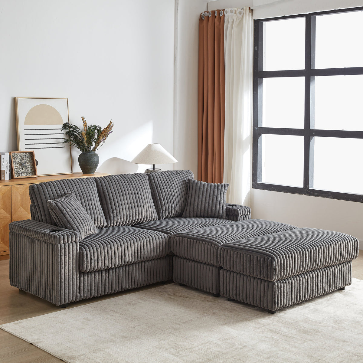 84-Inch Corduroy 3-Seater Sofa
