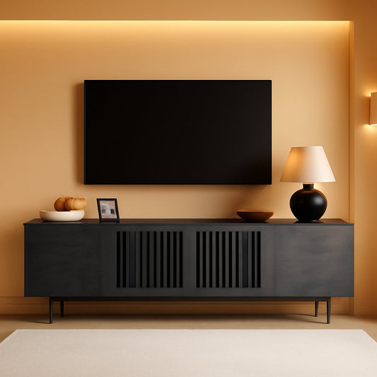 Modern Solid Wood TV Stand For 70 To 75 Inch TVs Black