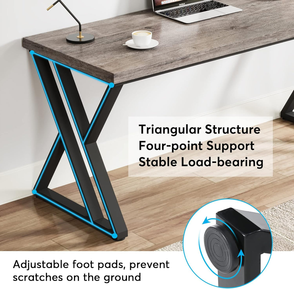 55” Modern Writing Desk with Z-Shaped Metal Legs
