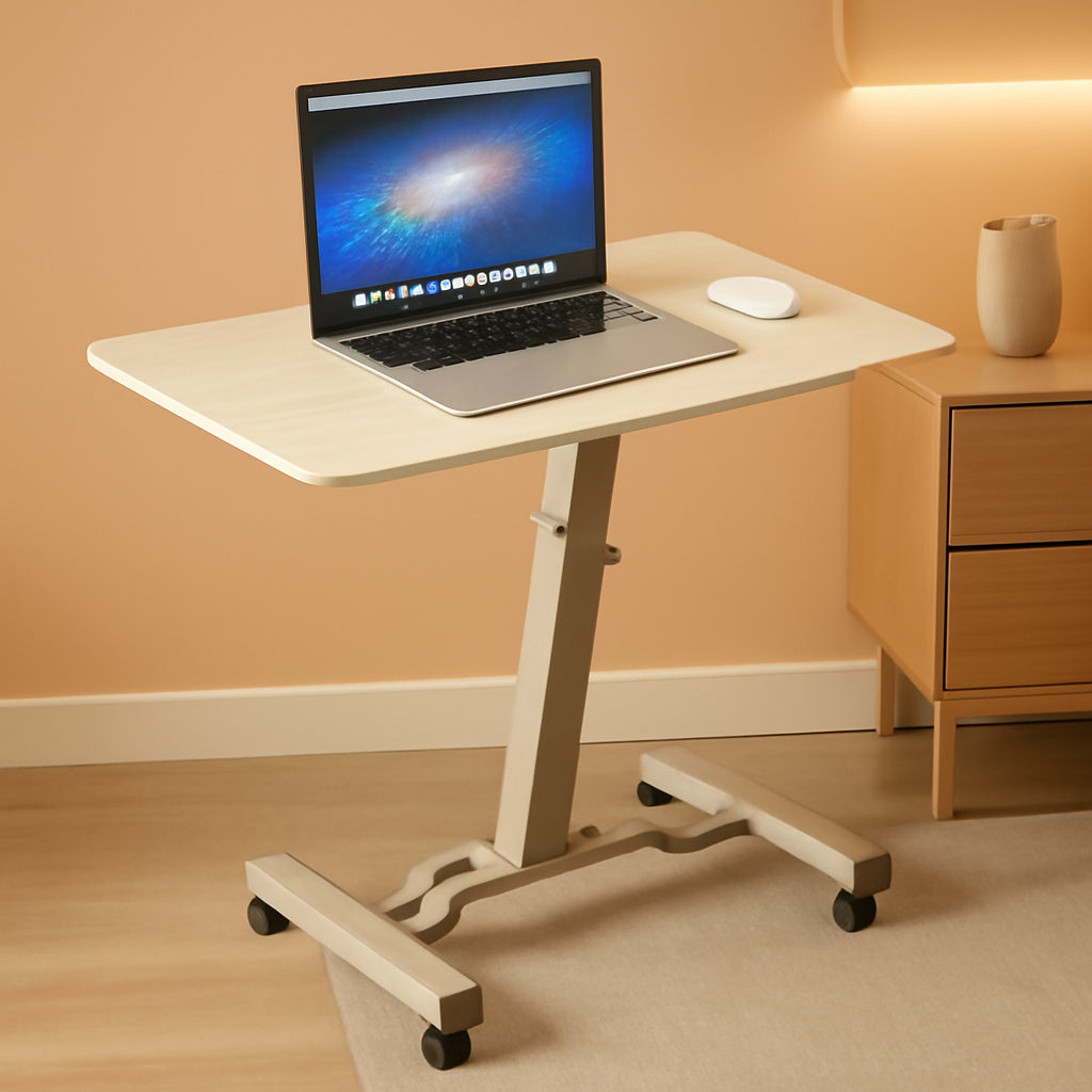 Height Adjustable Laptop Desk Cart, 28 To 33 Inch, Maple