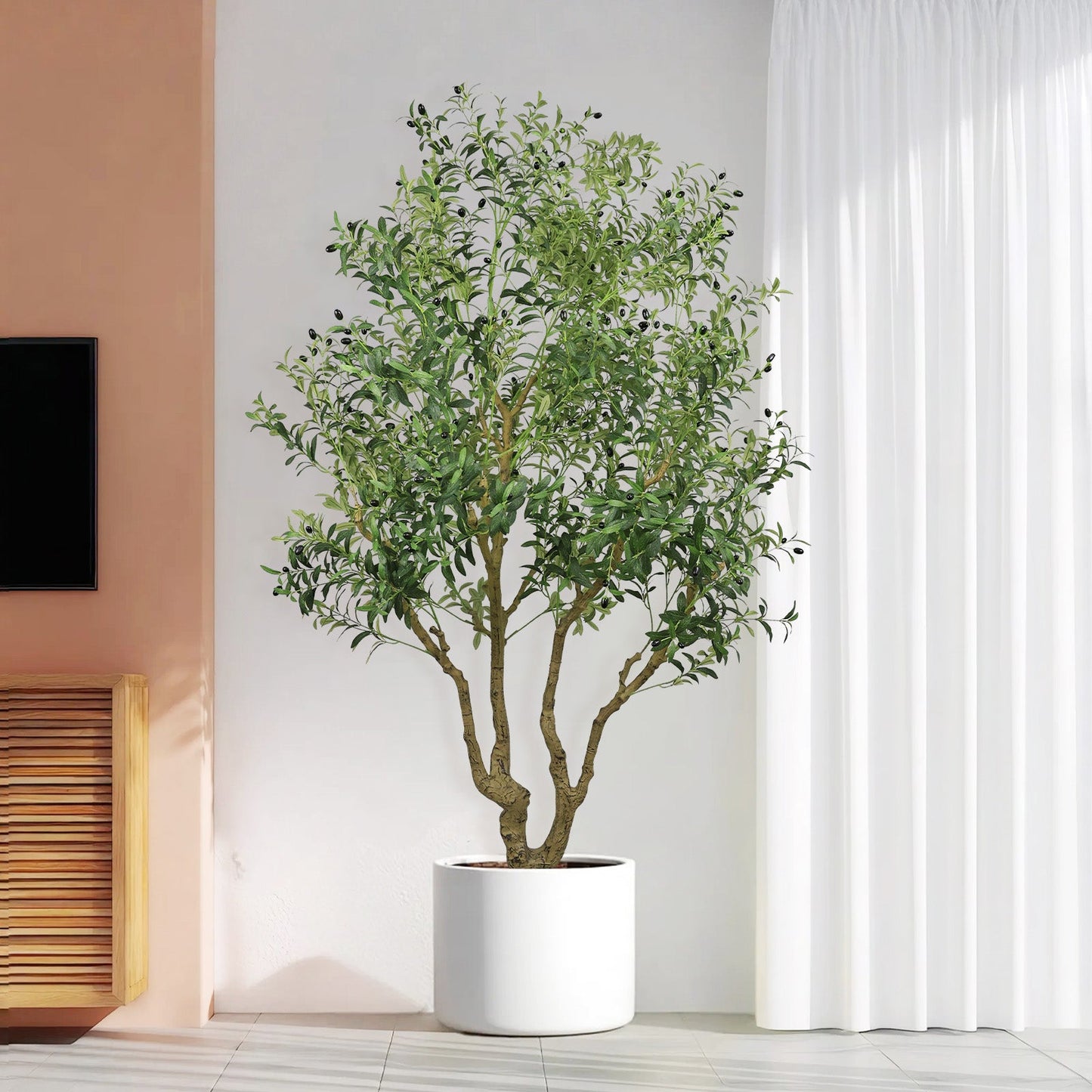 8FT Tall Artificial Olive Tree - Large Faux Potted Tree