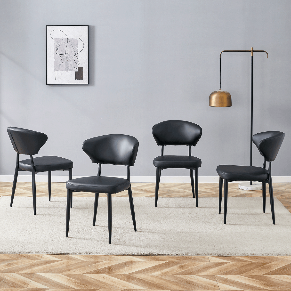 Black Minimalist Ergonomic Dining Chair - Set of 4