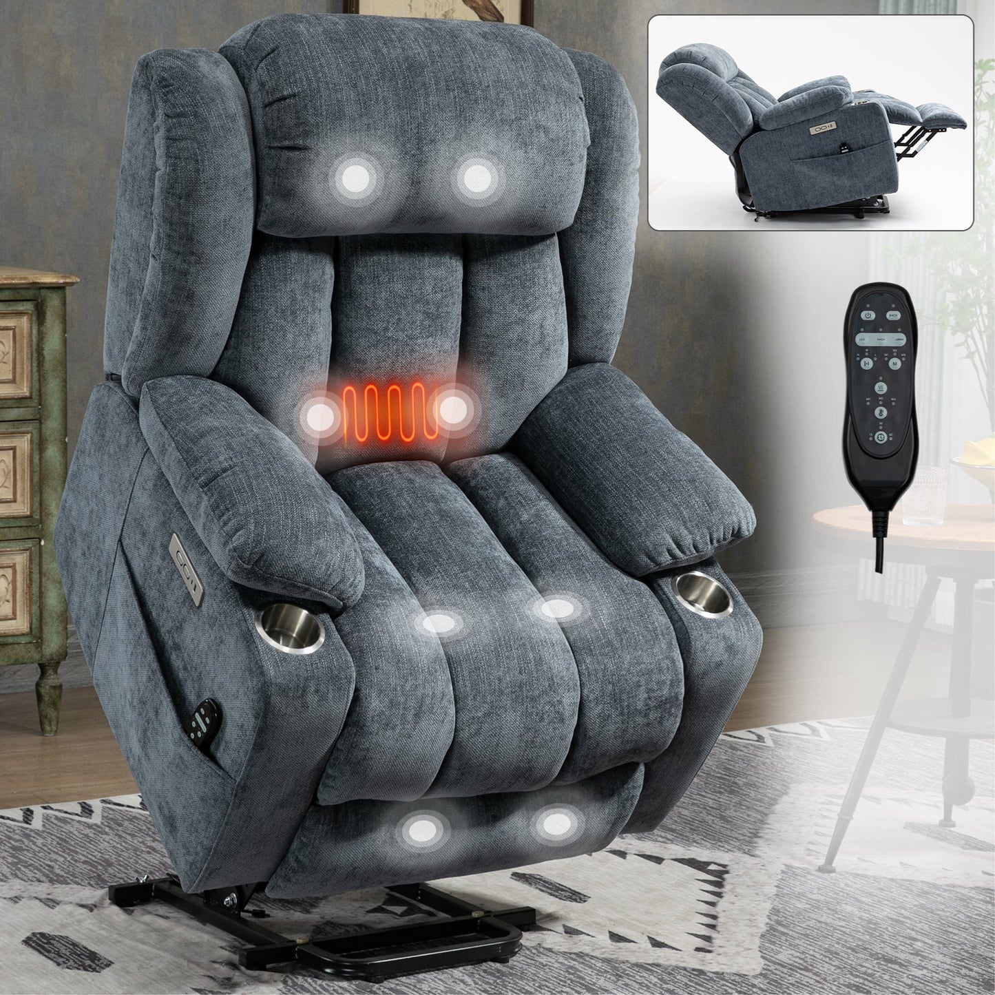 Up To 350 LBS Chenille Power Lift Recliner Chair