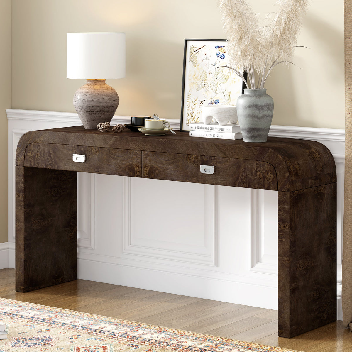 U_STYLE 60'' Wooden Entryway Table with Burl Veneer