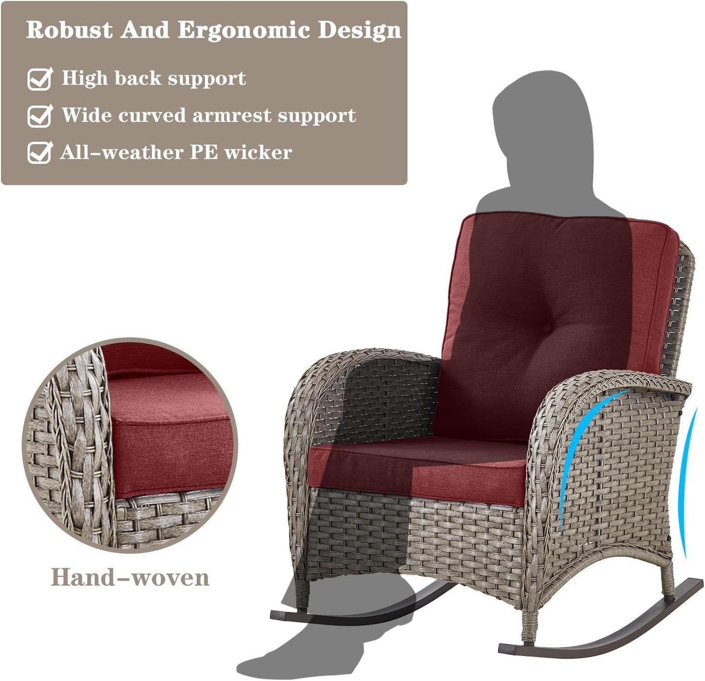 5 Piece Patio Rocking Chairs Set With Wicker Ottomans
