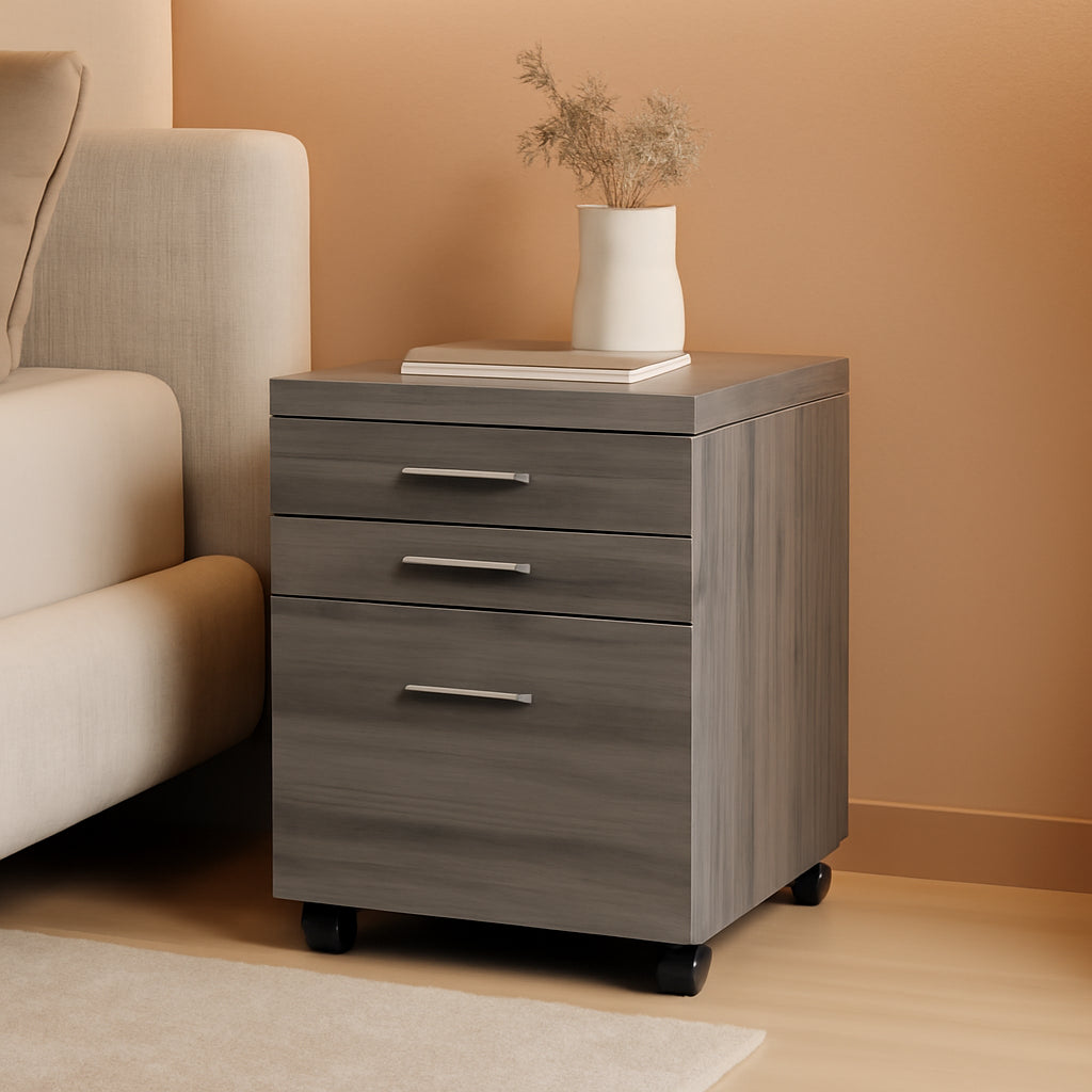 Dark Taupe 3 Drawer File Cabinet With Lockable Castors For Mobile Home Office Use