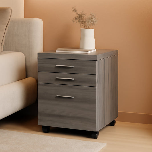 Dark Taupe 3 Drawer File Cabinet With Lockable Castors For Mobile Home Office Use