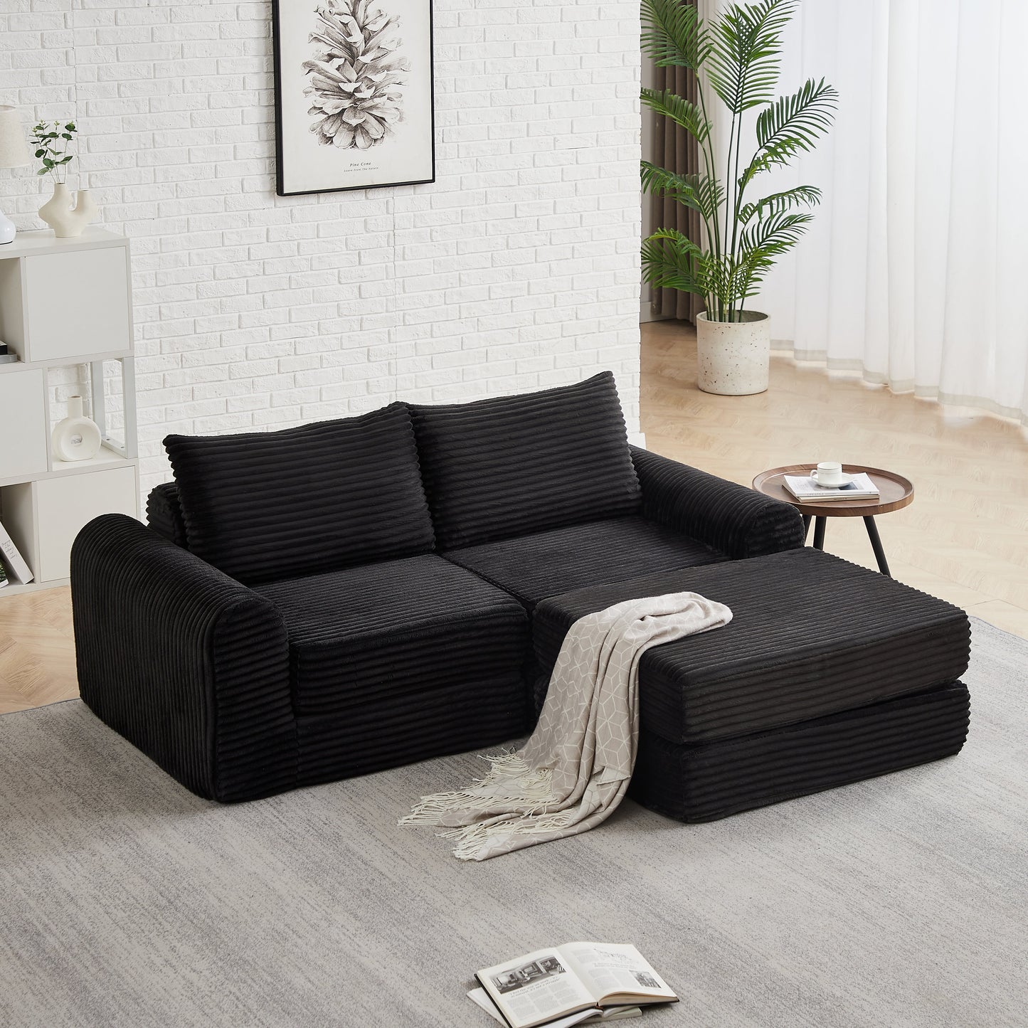 Minimalist Corduroy Sofa Featuring Curved Lines and a Gently Sloped Backrest - 2-in-1 Sofa & Bed