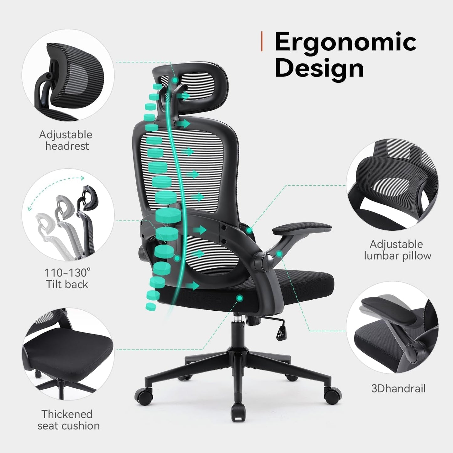 Ergonomic Mesh Office Chair Black With 3D Armrests