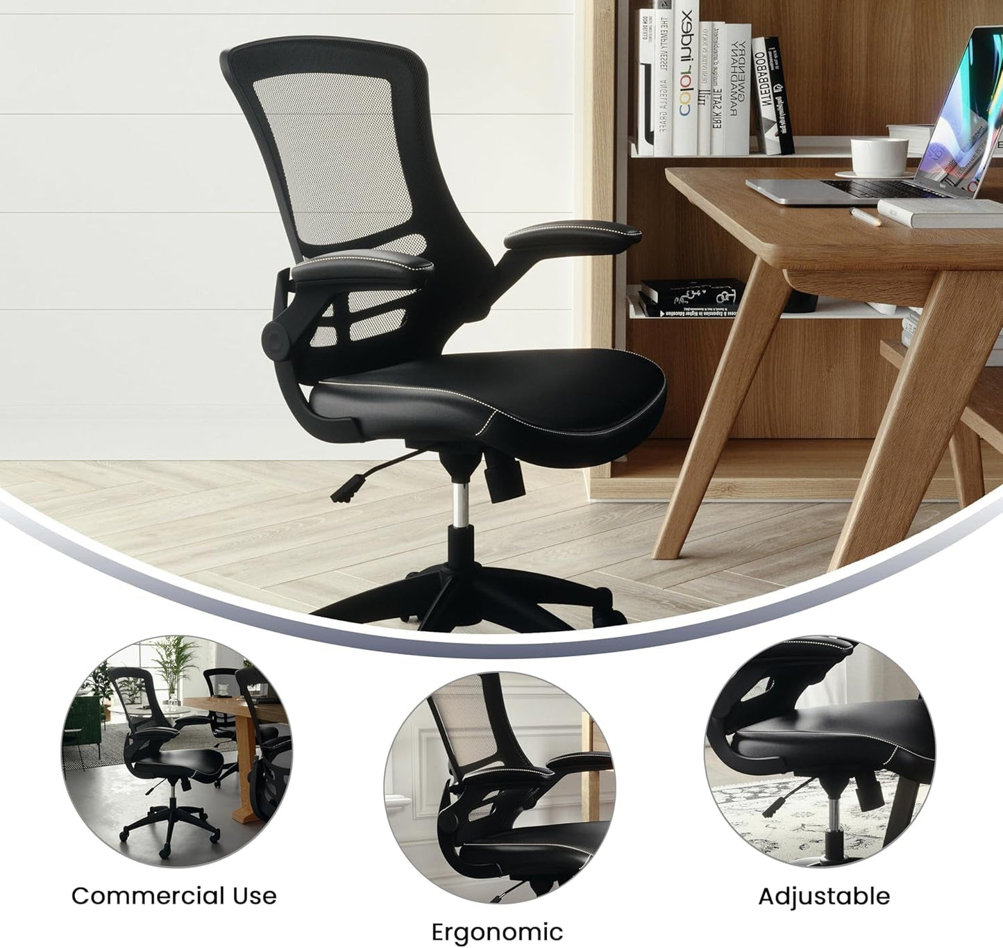 Kelista Mid-Back Ergonomic Office Chair With Adjustable Height, Black