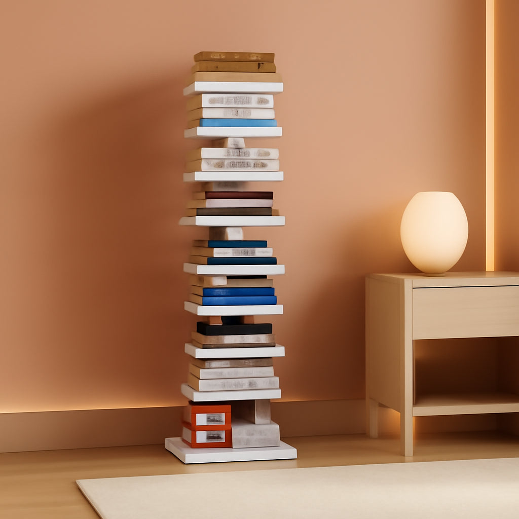 Vertical Bookshelf 8 Tier White Bookcase Living Room