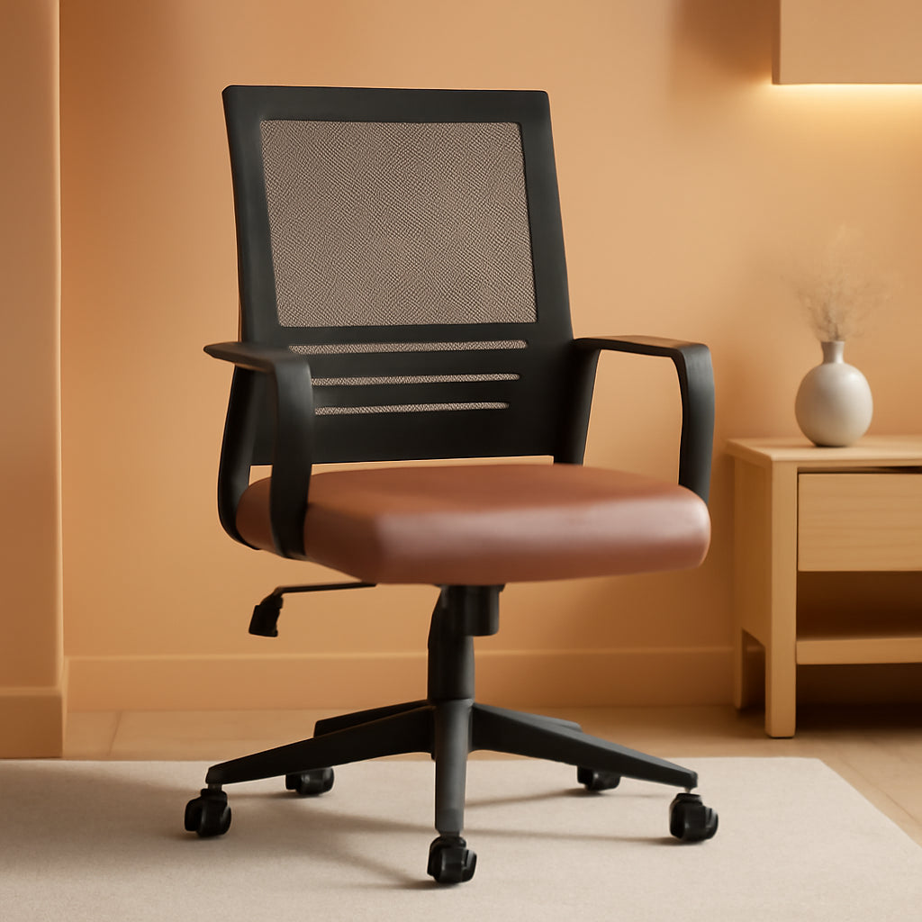 Ergonomic Leather Mesh Office Chair Lumbar Support Brown
