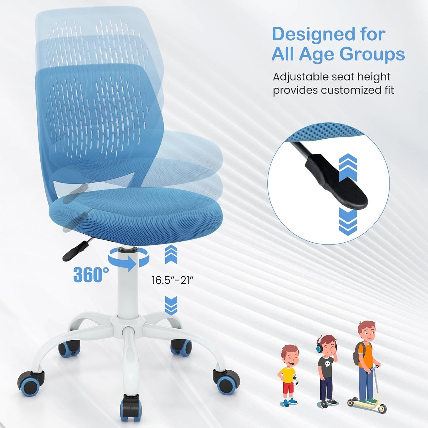 Height Adjustable Kids Desk Chair With Lumbar Support