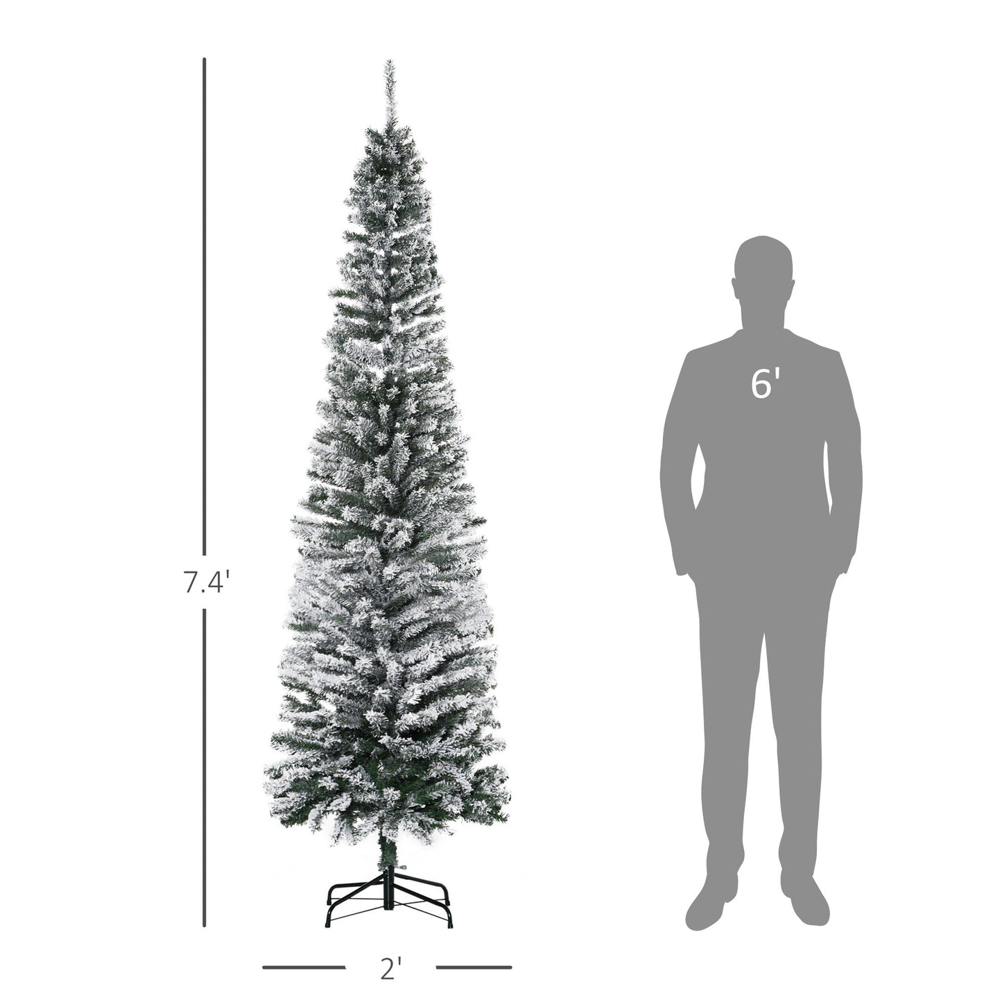 HOMCOM 7.5' Tall Unlit Snow-Flocked Slim Artificial Christmas Tree