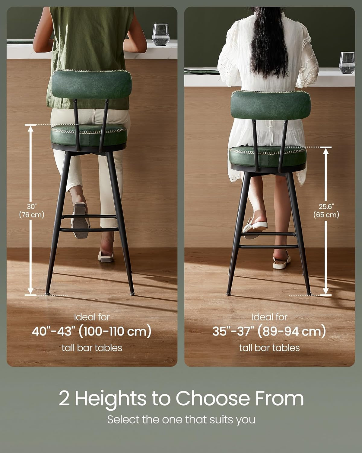 Forest Green 30 Inch Bar Stools Set Of 2 For Kitchen