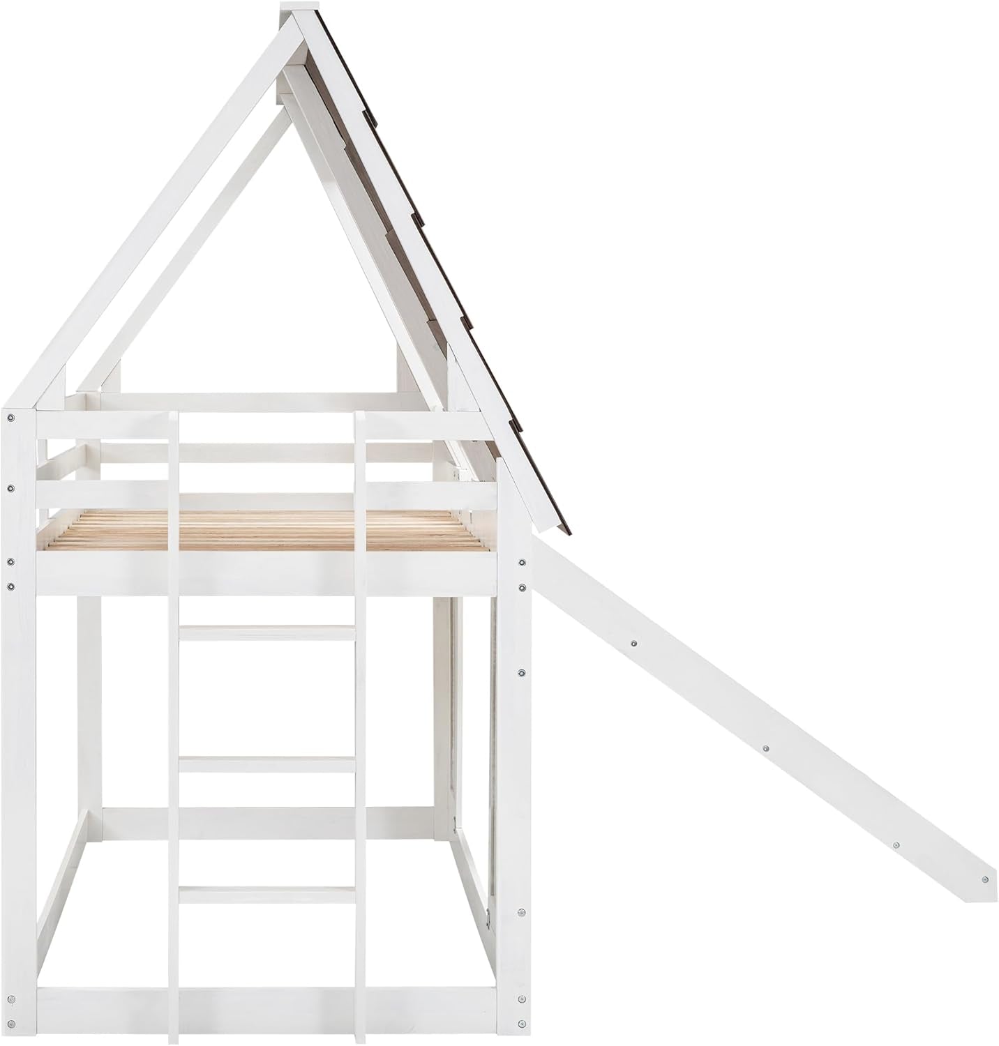 Twin Over Twin House Bunk Bed Frame White Brown With Roof