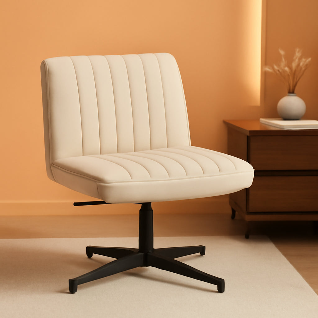 Criss Cross Armless Office Chair Beige Height Adjustable