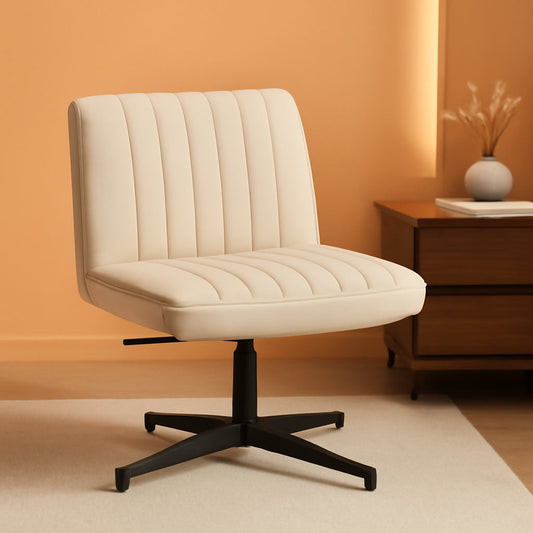 Criss Cross Armless Office Chair Beige Height Adjustable