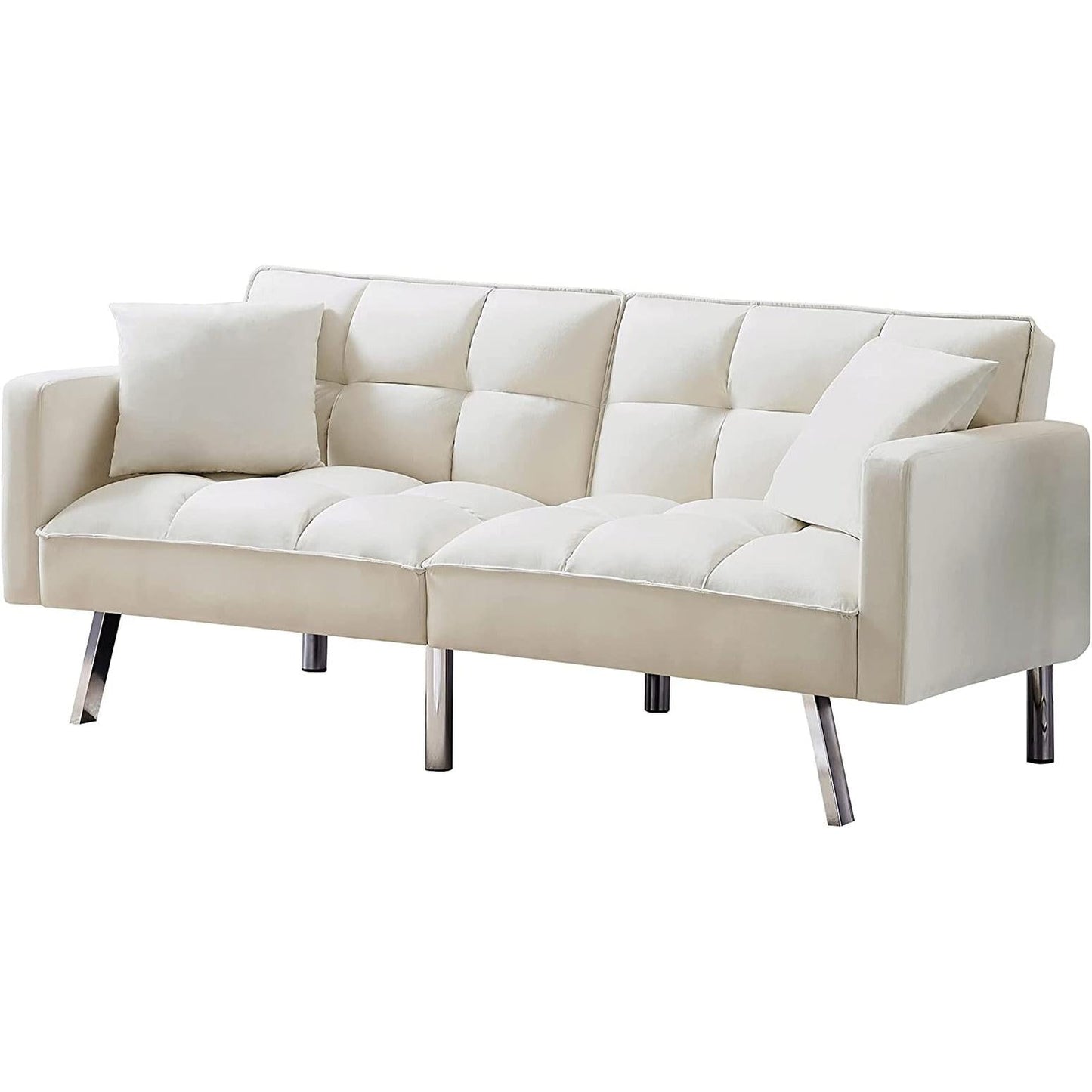 Adjustable Loveseat Sofa Bed With Split Back And Metal Legs